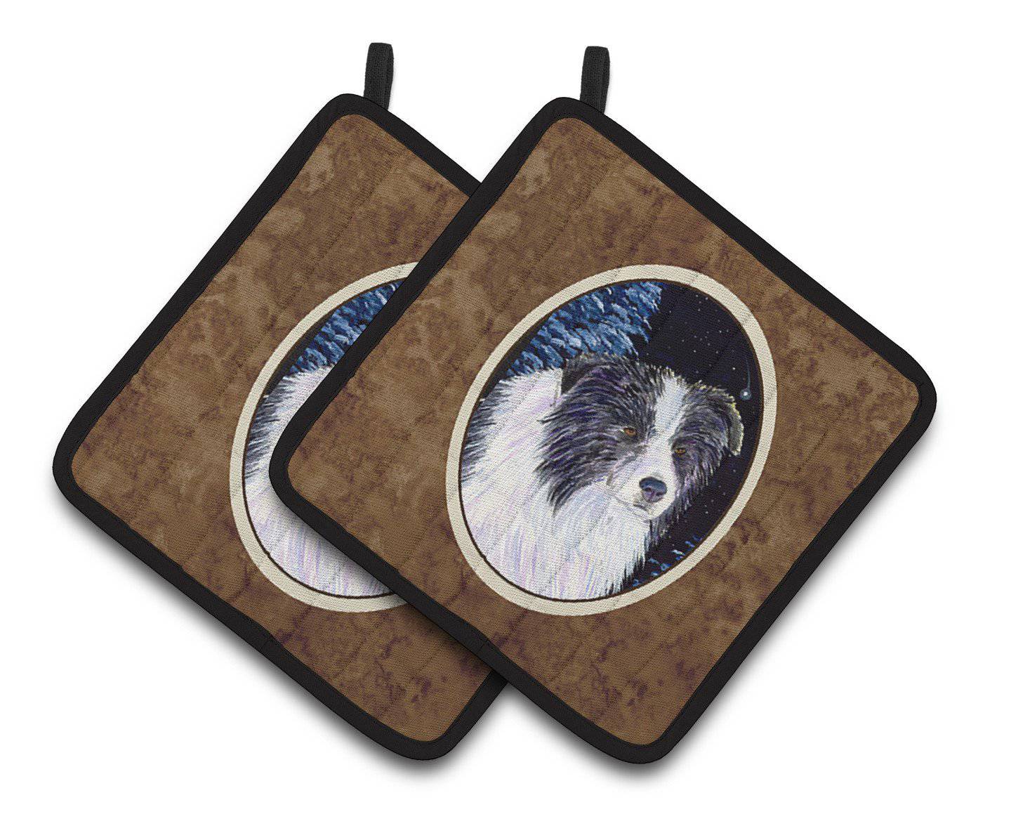 Starry Night Border Collie Pot Holder Set of 2 Heat Resistant Quilted Hot Pads 7.5 x 7.5 Inch, Insulated Kitchen Trivets for Cooking & Baking