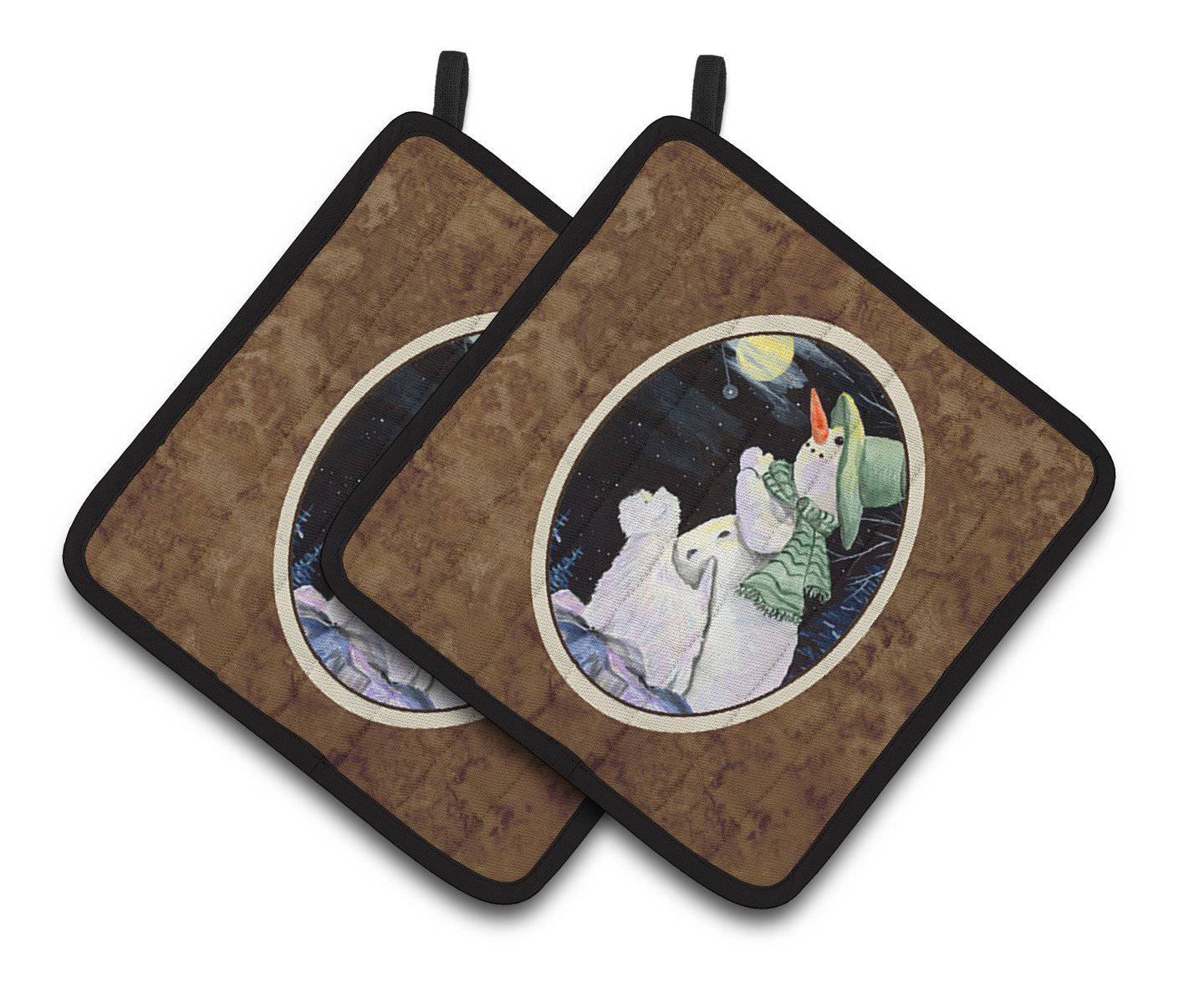 Snowman with Westie Pot Holder Set of 2 Heat Resistant Quilted Hot Pads 7.5 x 7.5 Inch, Insulated Kitchen Trivets for Cooking & Baking
