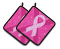 Breast Cancer Battle Flag Pot Holder Set of 2 Heat Resistant Quilted Hot Pads 7.5 x 7.5 Inch, Insulated Kitchen Trivets for Cooking & Baking