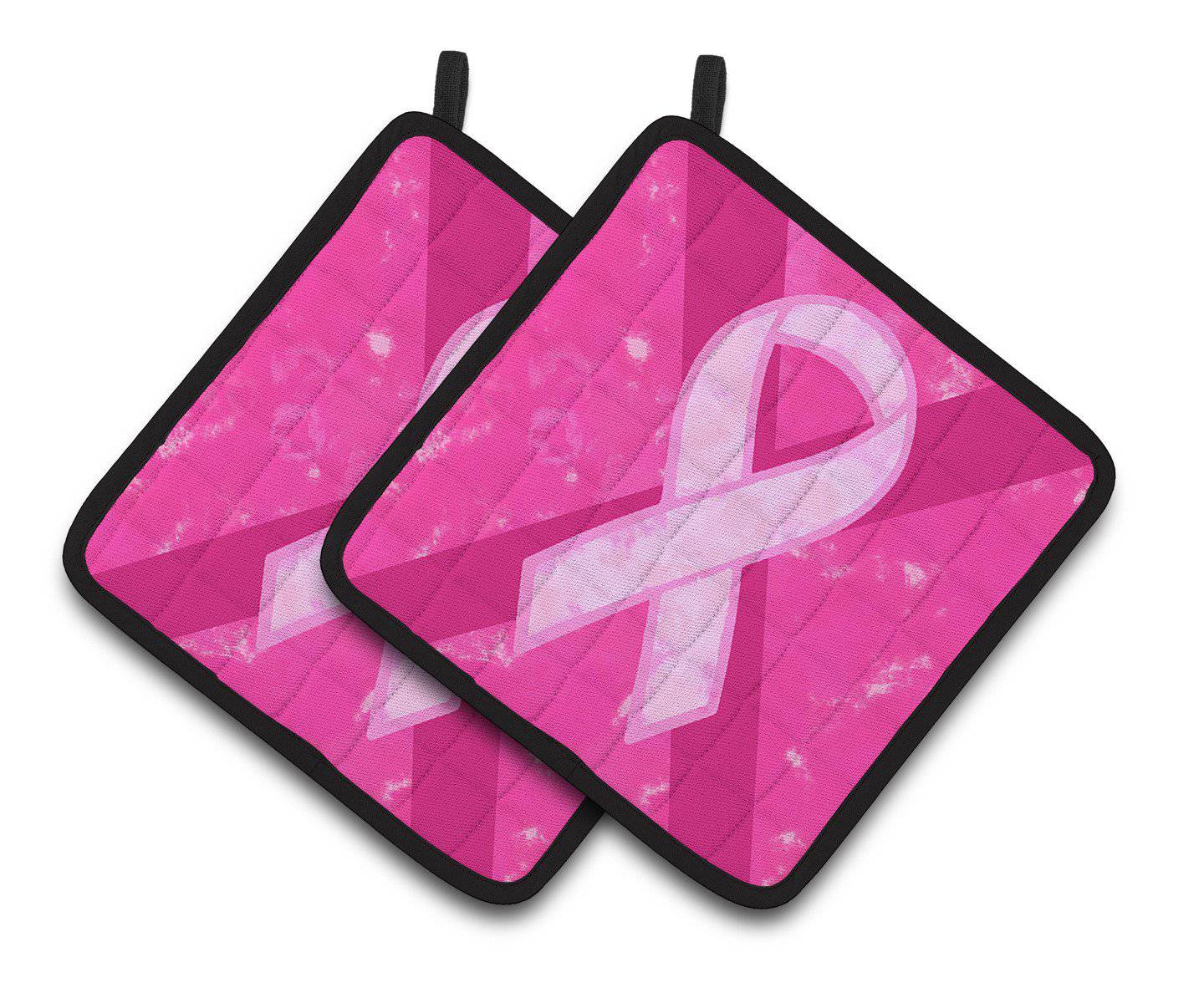 Breast Cancer Battle Flag Pot Holder Set of 2 Heat Resistant Quilted Hot Pads 7.5 x 7.5 Inch, Insulated Kitchen Trivets for Cooking & Baking