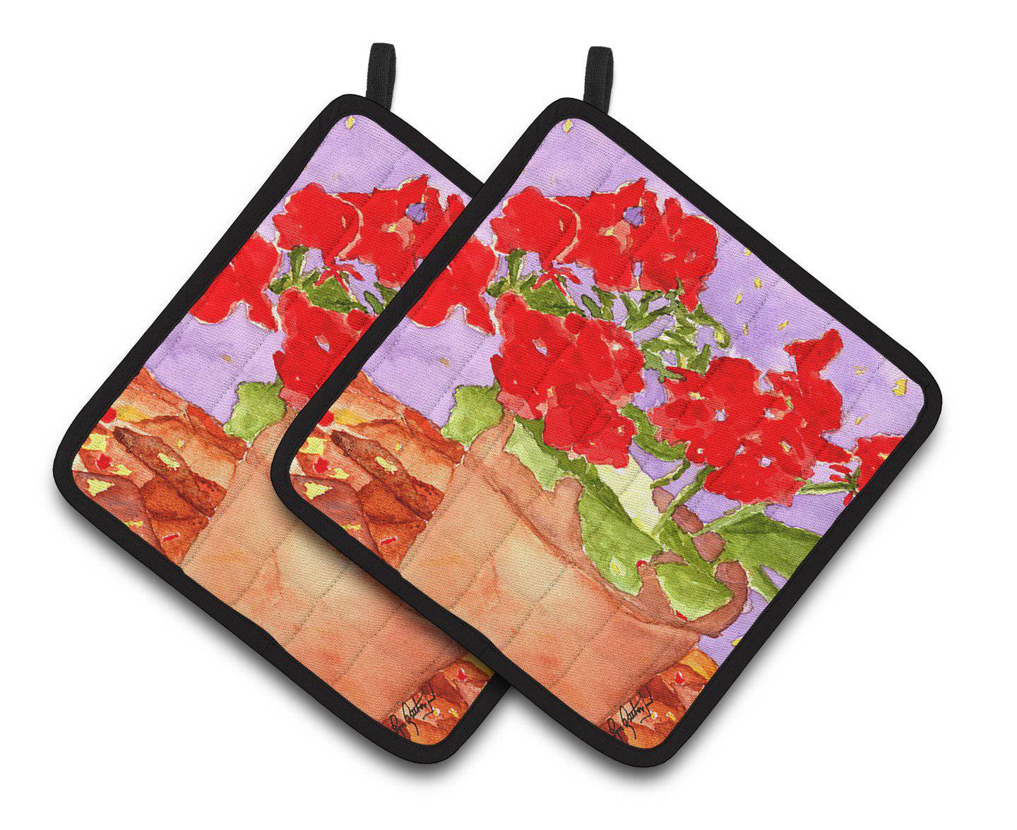 Flower - Geranium Pot Holder Set of 2 Heat Resistant Quilted Hot Pads 7.5 x 7.5 Inch, Insulated Kitchen Trivets for Cooking & Baking