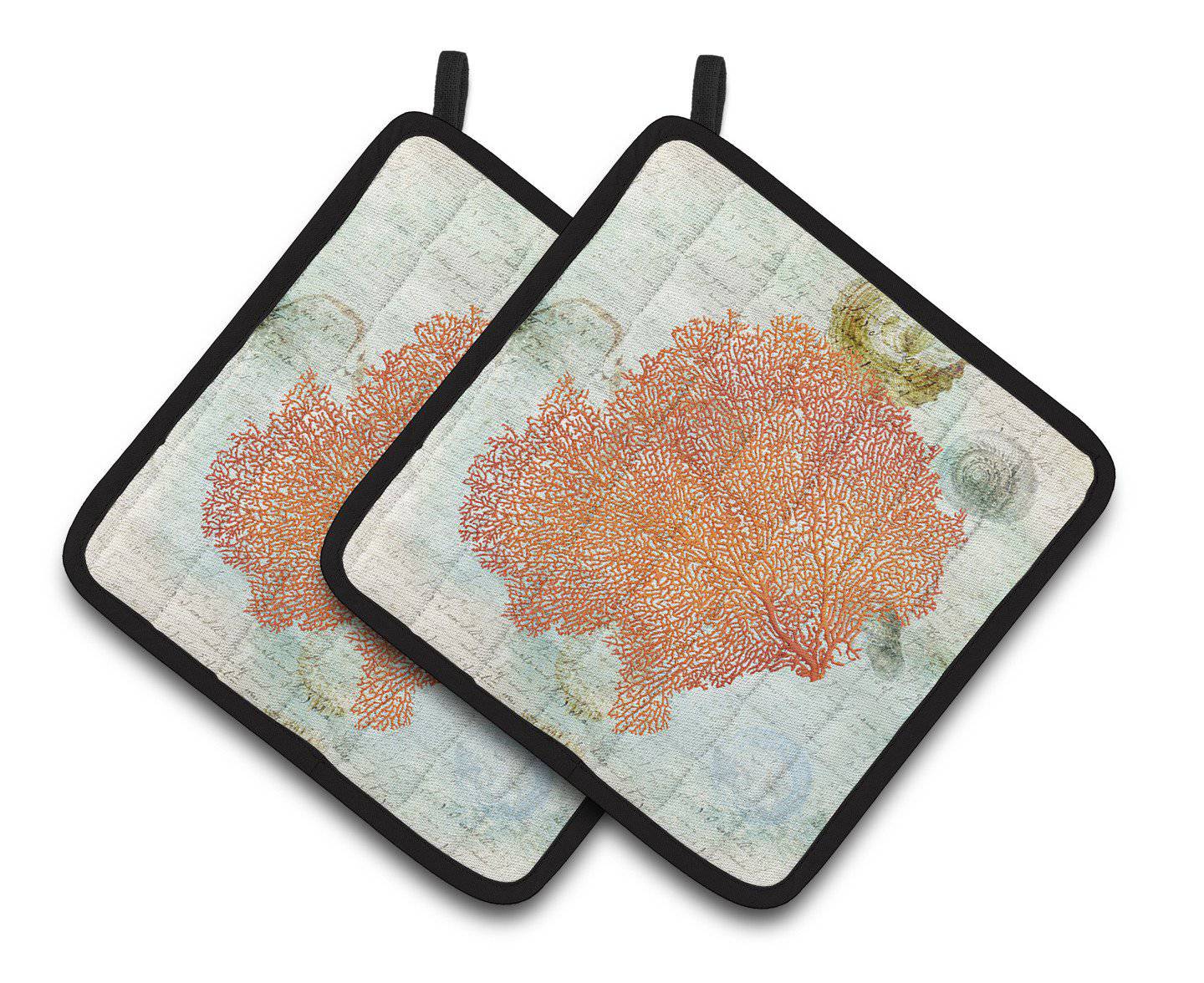 Beach Sea Fan Coral Pot Holder Set of 2 Heat Resistant Quilted Hot Pads 7.5 x 7.5 Inch, Insulated Kitchen Trivets for Cooking & Baking