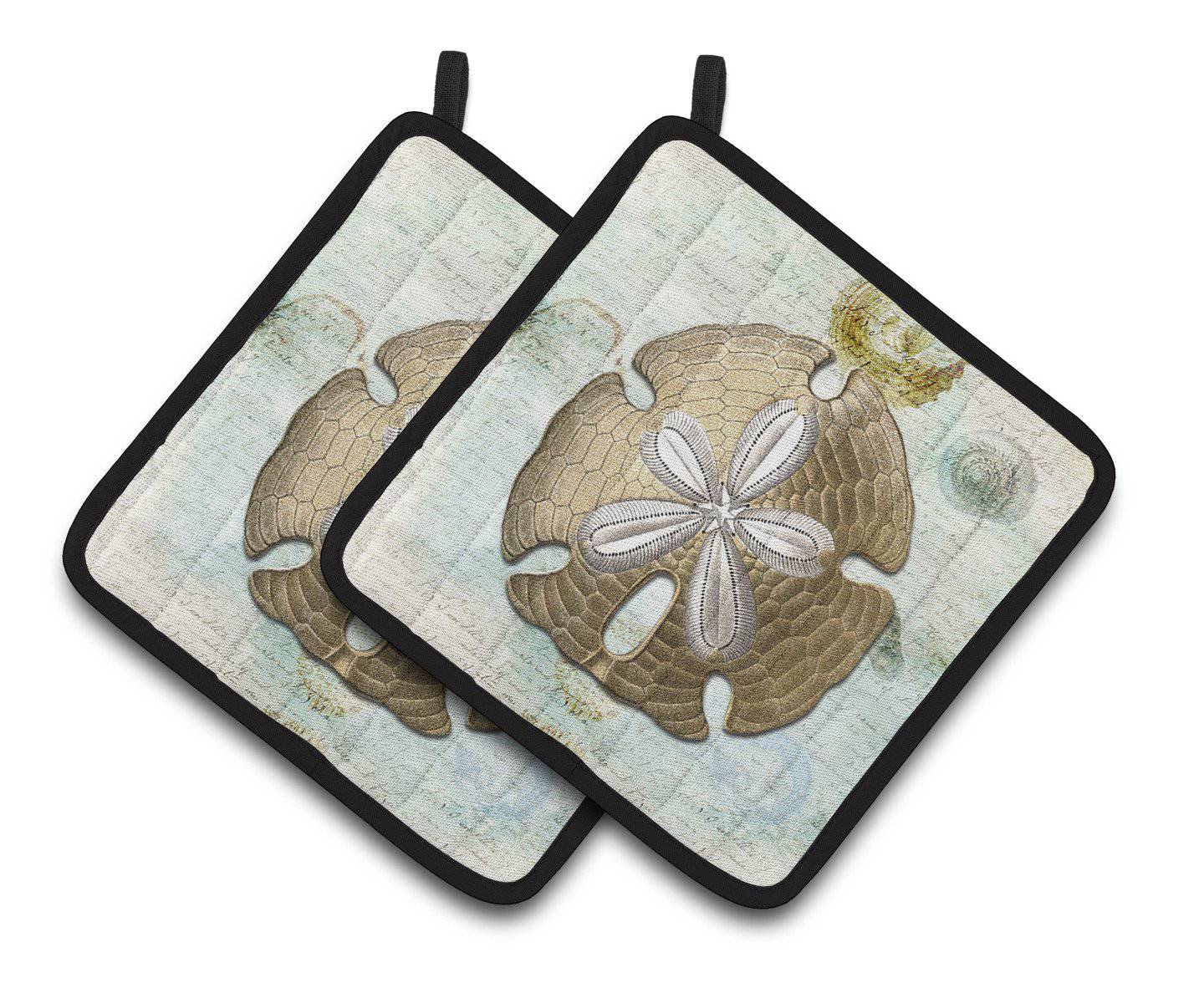 Beach Gold Sand Dollar Pot Holder Set of 2 Heat Resistant Quilted Hot Pads 7.5 x 7.5 Inch, Insulated Kitchen Trivets for Cooking & Baking