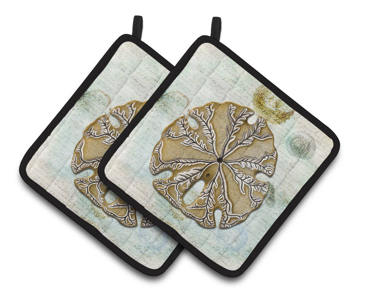 Beach Gold Sand Dollar #2 Pot Holder Set of 2 Heat Resistant Quilted Hot Pads 7.5 x 7.5 Inch, Insulated Kitchen Trivets for Cooking & Baking