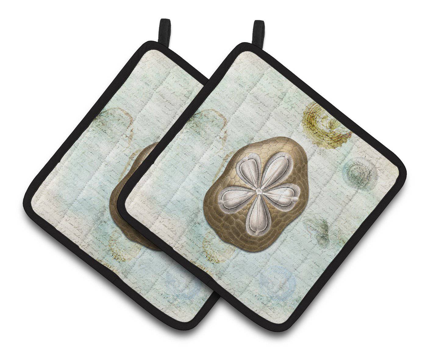 Beach Gold Sand Dollar #3 Pot Holder Set of 2 Heat Resistant Quilted Hot Pads 7.5 x 7.5 Inch, Insulated Kitchen Trivets for Cooking & Baking