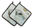 Beach Conch Shell in Blues Pot Holder Set of 2 Heat Resistant Quilted Hot Pads 7.5 x 7.5 Inch, Insulated Kitchen Trivets for Cooking & Baking