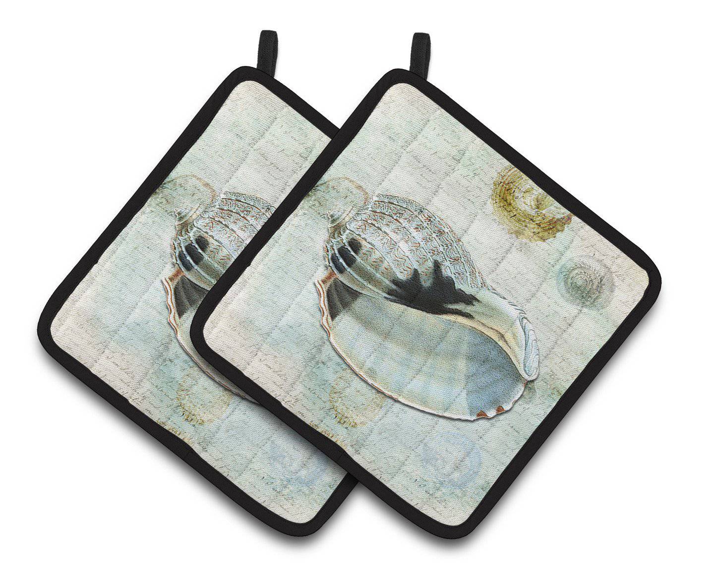 Beach Conch Shell in Blues Pot Holder Set of 2 Heat Resistant Quilted Hot Pads 7.5 x 7.5 Inch, Insulated Kitchen Trivets for Cooking & Baking