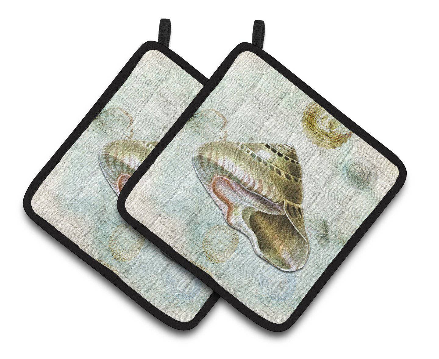 Beach Carrier Shell Pot Holder Set of 2 Heat Resistant Quilted Hot Pads 7.5 x 7.5 Inch, Insulated Kitchen Trivets for Cooking & Baking