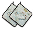 Beach Oyster Pot Holder Set of 2 Heat Resistant Quilted Hot Pads 7.5 x 7.5 Inch, Insulated Kitchen Trivets for Cooking & Baking