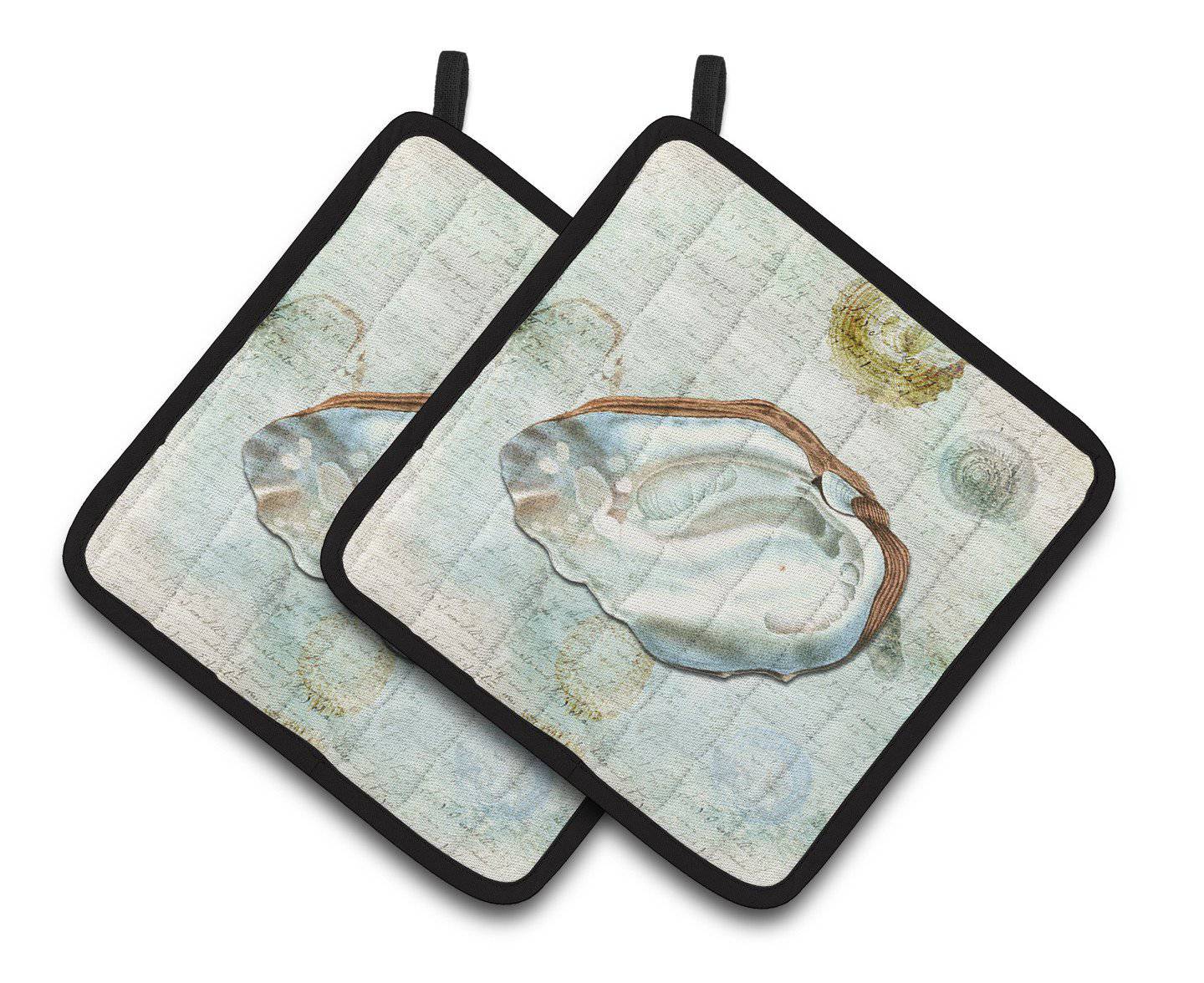 Beach Oyster Pot Holder Set of 2 Heat Resistant Quilted Hot Pads 7.5 x 7.5 Inch, Insulated Kitchen Trivets for Cooking & Baking