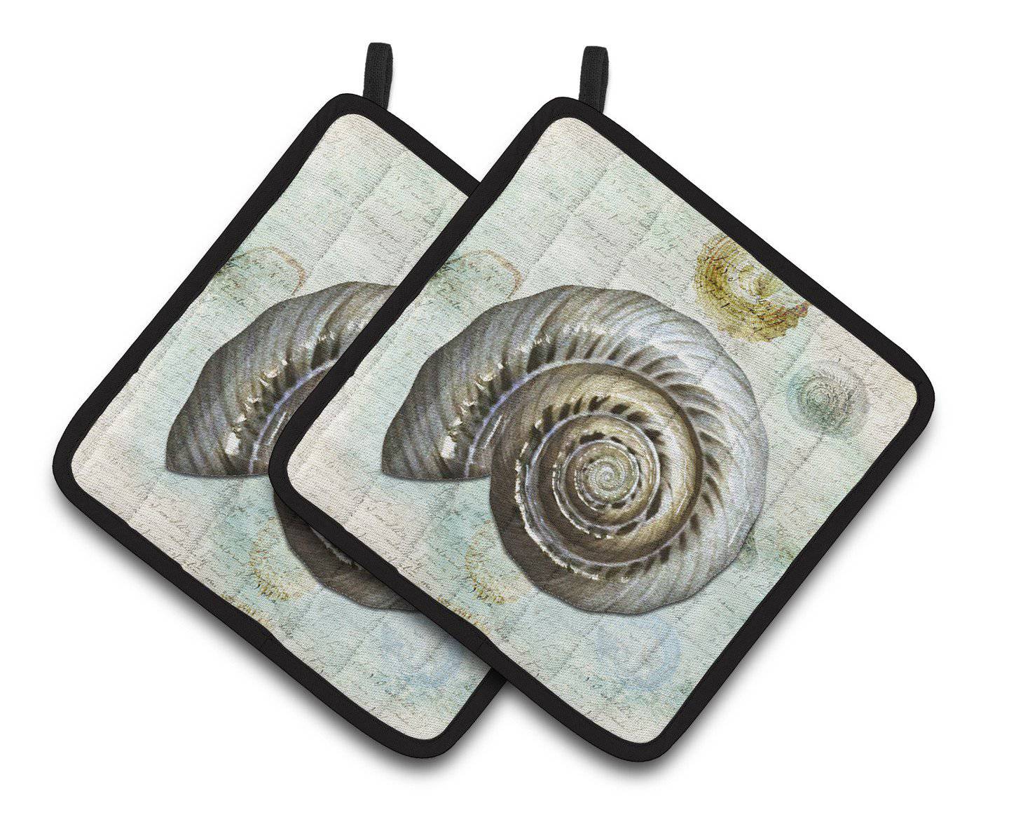 Beach Sundail Shell Pot Holder Set of 2 Heat Resistant Quilted Hot Pads 7.5 x 7.5 Inch, Insulated Kitchen Trivets for Cooking & Baking