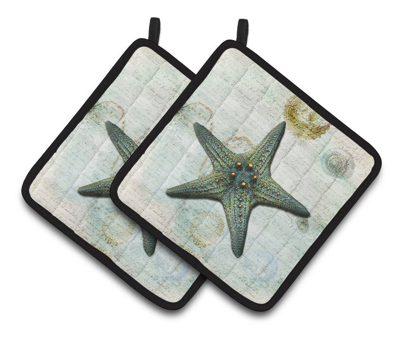 Beach Knobby Sea Stars Starfish Pot Holder Set of 2 Heat Resistant Quilted Hot Pads 7.5 x 7.5 Inch, Insulated Kitchen Trivets for Cooking & Baking
