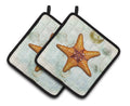 Beach Knobby Sea Star Starfish Orange Pot Holder Set of 2 Heat Resistant Quilted Hot Pads 7.5 x 7.5 Inch, Insulated Kitchen Trivets for Cooking & Baking