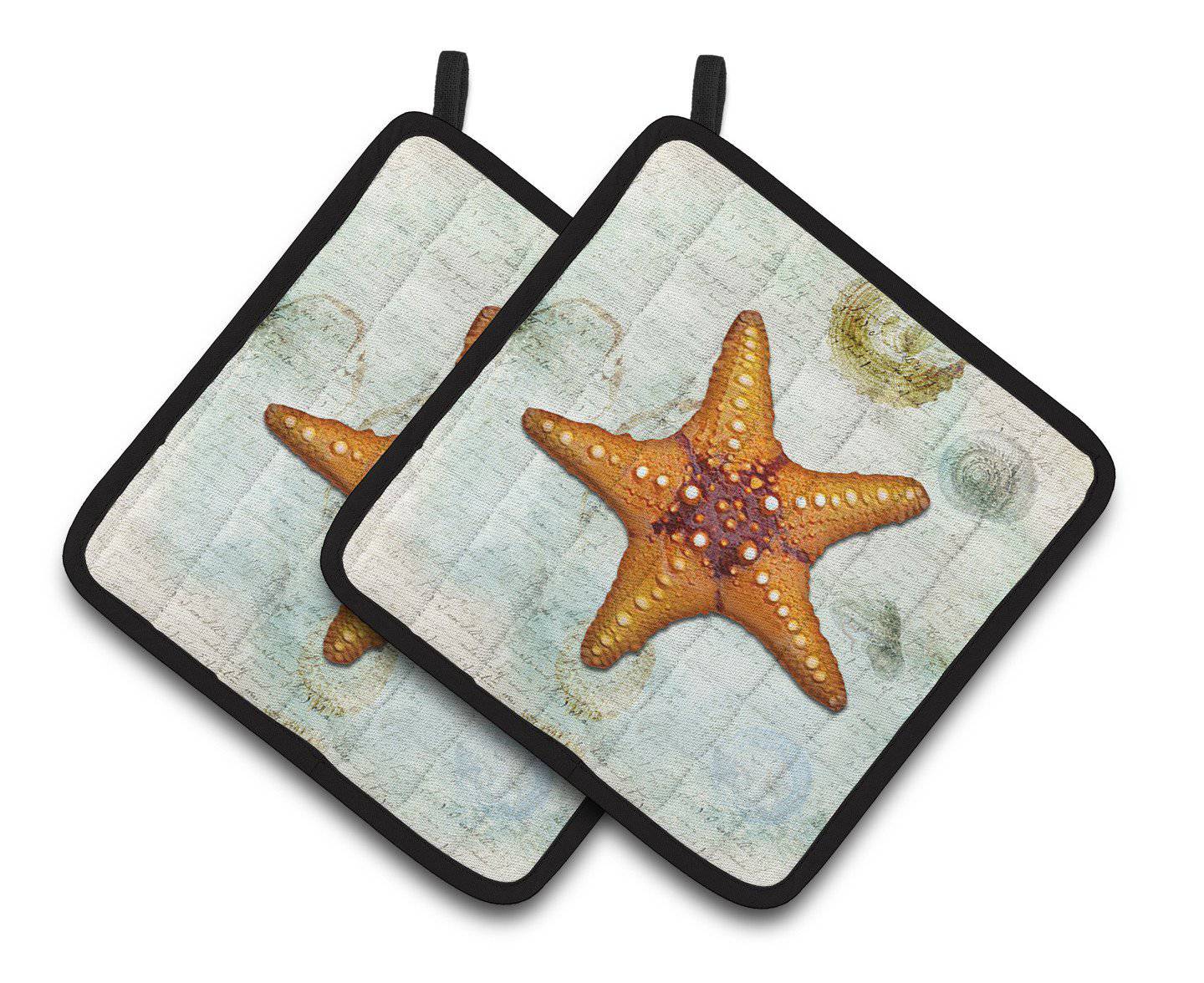 Beach Knobby Sea Star Starfish Orange Pot Holder Set of 2 Heat Resistant Quilted Hot Pads 7.5 x 7.5 Inch, Insulated Kitchen Trivets for Cooking & Baking