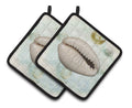 Beach Cowrie Shell Pot Holder Set of 2 Heat Resistant Quilted Hot Pads 7.5 x 7.5 Inch, Insulated Kitchen Trivets for Cooking & Baking