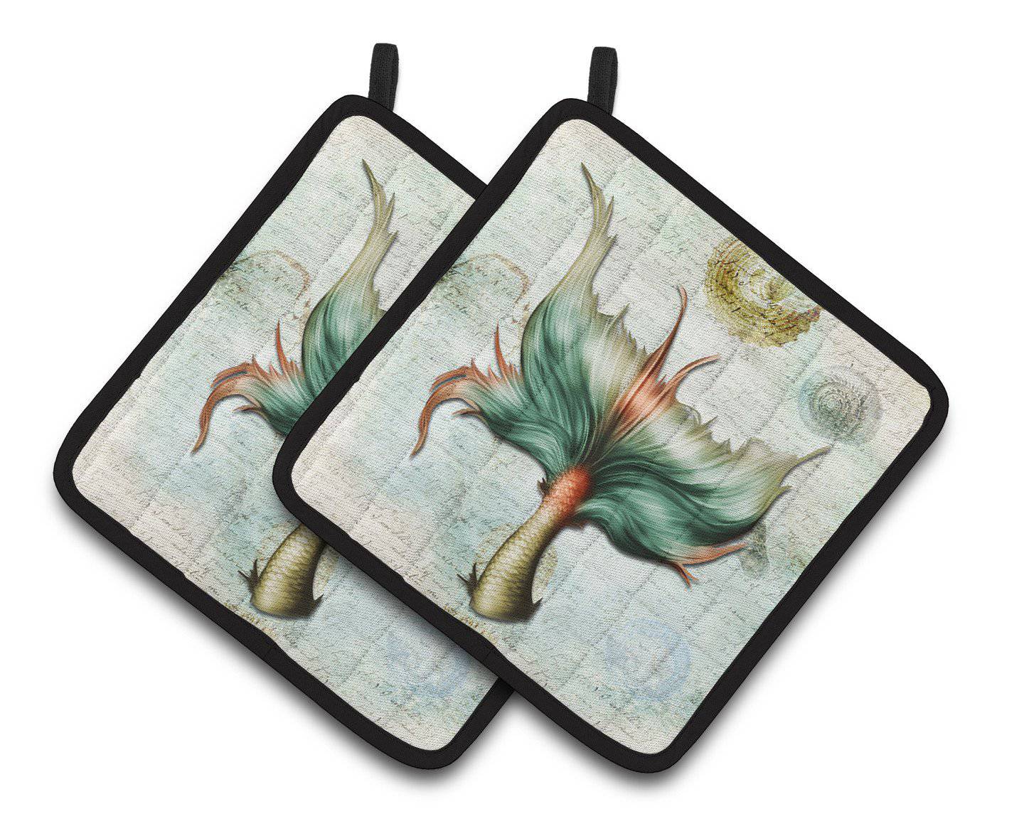 Mermaids and Mermen Mermaid Tail Pot Holder Set of 2 Heat Resistant Quilted Hot Pads 7.5 x 7.5 Inch, Insulated Kitchen Trivets for Cooking & Baking