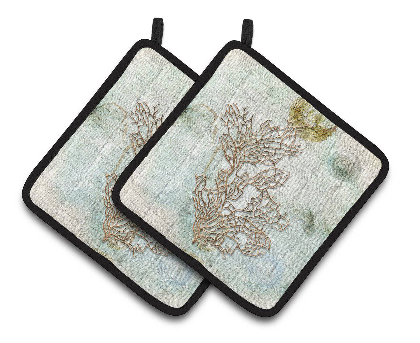 Beach Sea Whip Coral Pot Holder Set of 2 Heat Resistant Quilted Hot Pads 7.5 x 7.5 Inch, Insulated Kitchen Trivets for Cooking & Baking
