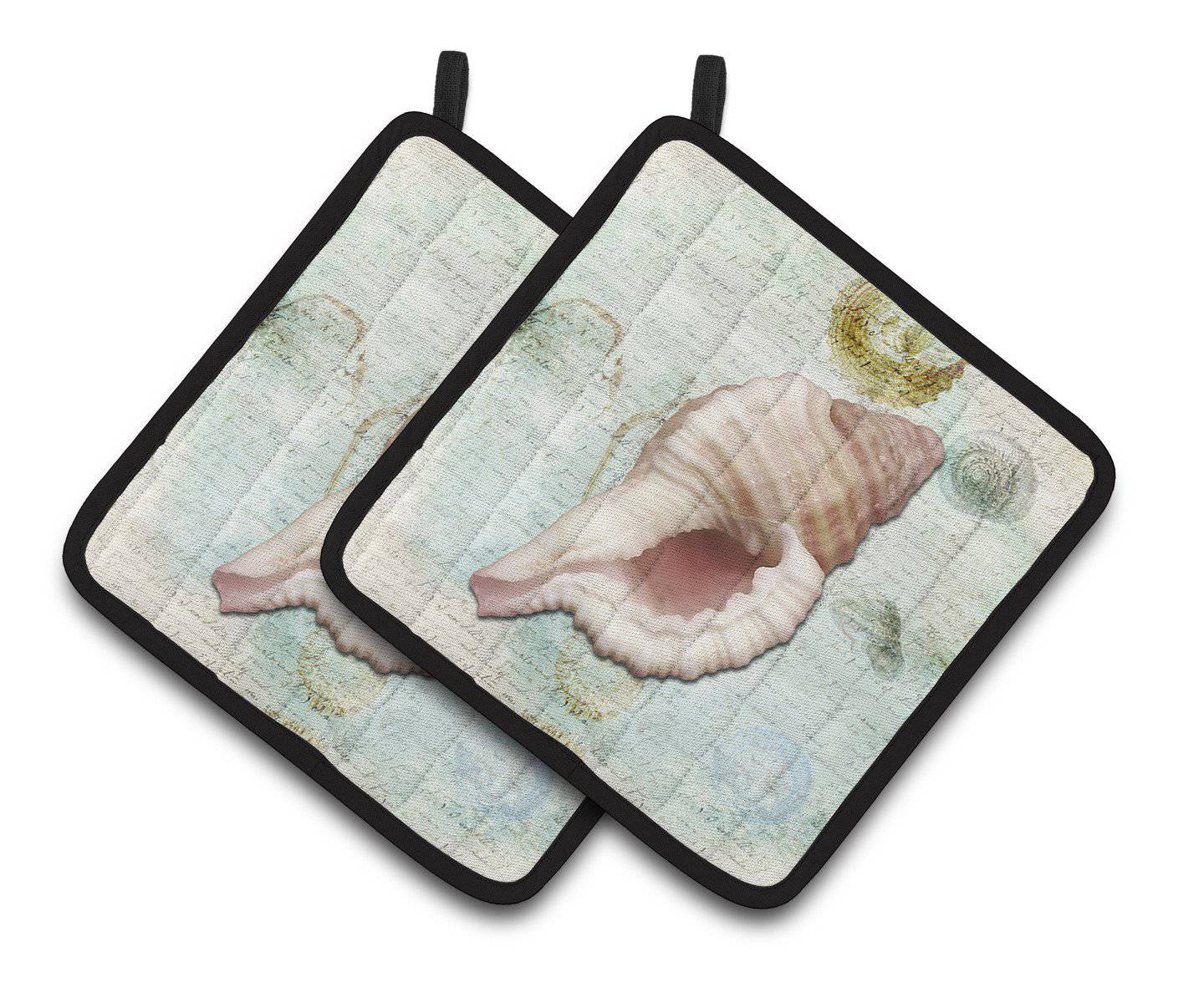 Beach Miter Shell Pot Holder Set of 2 Heat Resistant Quilted Hot Pads 7.5 x 7.5 Inch, Insulated Kitchen Trivets for Cooking & Baking
