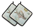 Beach Fly Fish Pot Holder Set of 2 Heat Resistant Quilted Hot Pads 7.5 x 7.5 Inch, Insulated Kitchen Trivets for Cooking & Baking