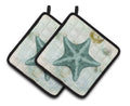 Beach Asteroidea Sea Star Starfish Teal Pot Holder Set of 2 Heat Resistant Quilted Hot Pads 7.5 x 7.5 Inch, Insulated Kitchen Trivets for Cooking & Baking