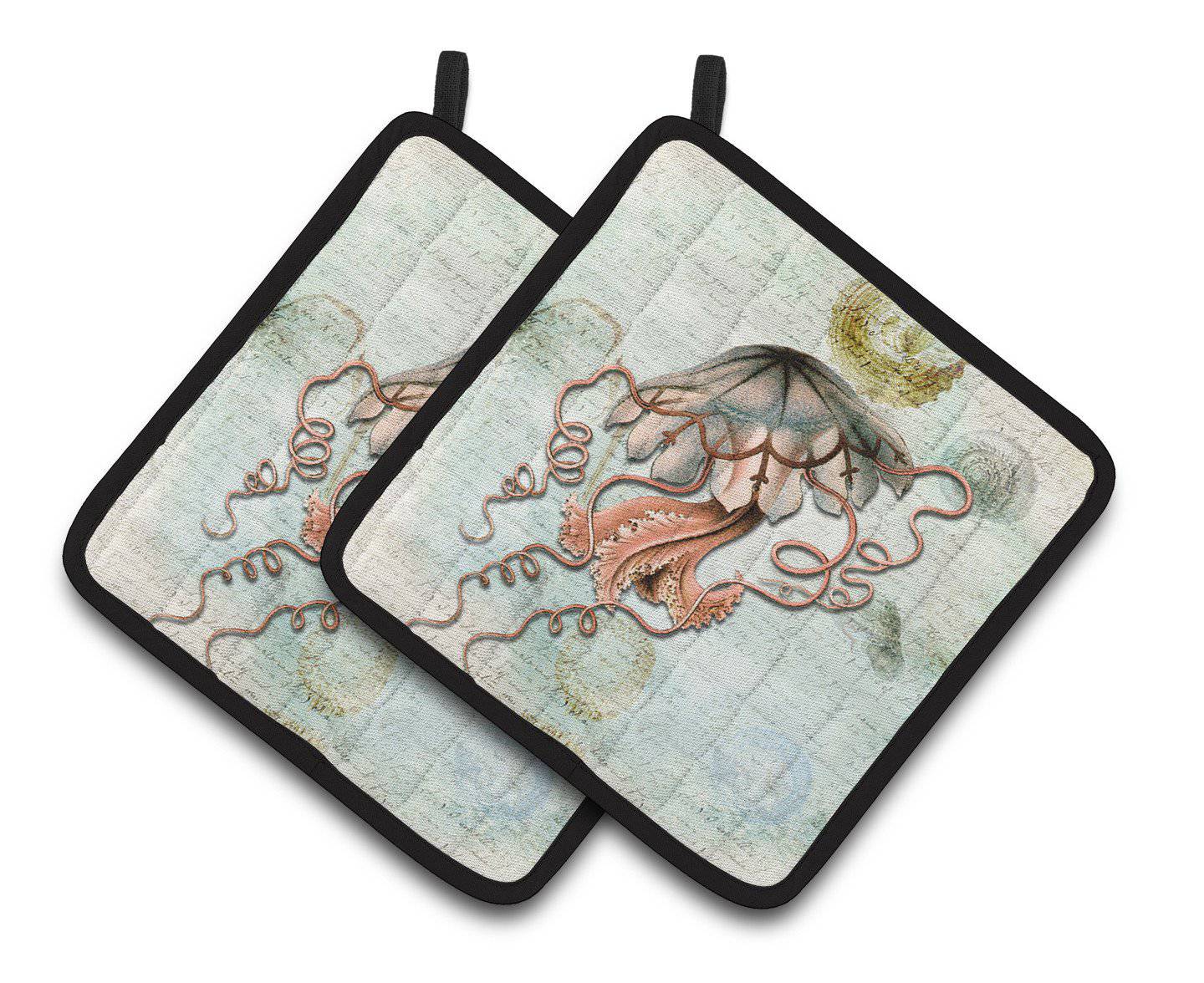 Beach Jellyfish Pot Holder Set of 2 Heat Resistant Quilted Hot Pads 7.5 x 7.5 Inch, Insulated Kitchen Trivets for Cooking & Baking