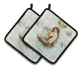 Beach Mermaid Sitting Pot Holder Set of 2 Heat Resistant Quilted Hot Pads 7.5 x 7.5 Inch, Insulated Kitchen Trivets for Cooking & Baking