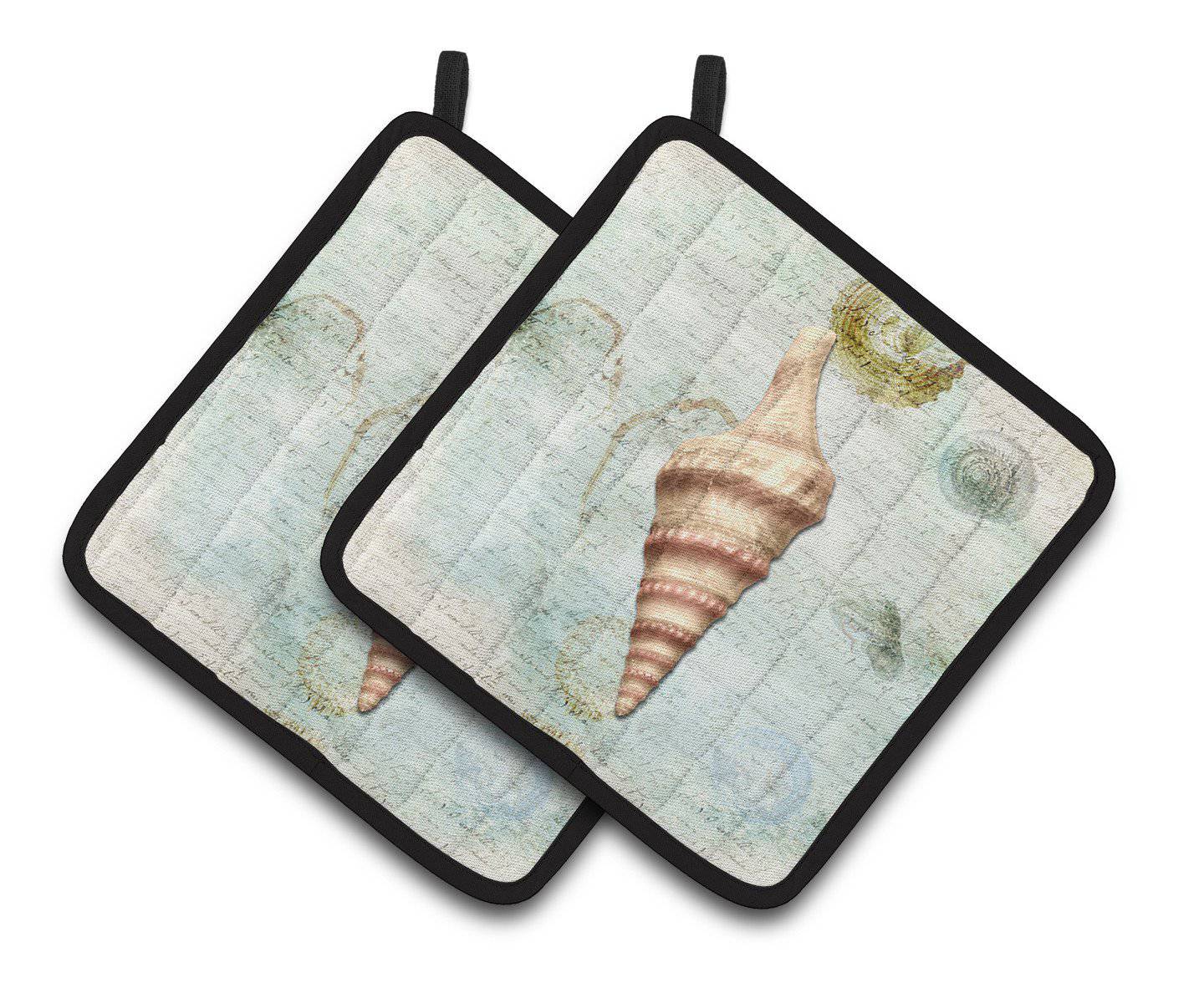 Beach Horse Conch Shell Pot Holder Set of 2 Heat Resistant Quilted Hot Pads 7.5 x 7.5 Inch, Insulated Kitchen Trivets for Cooking & Baking