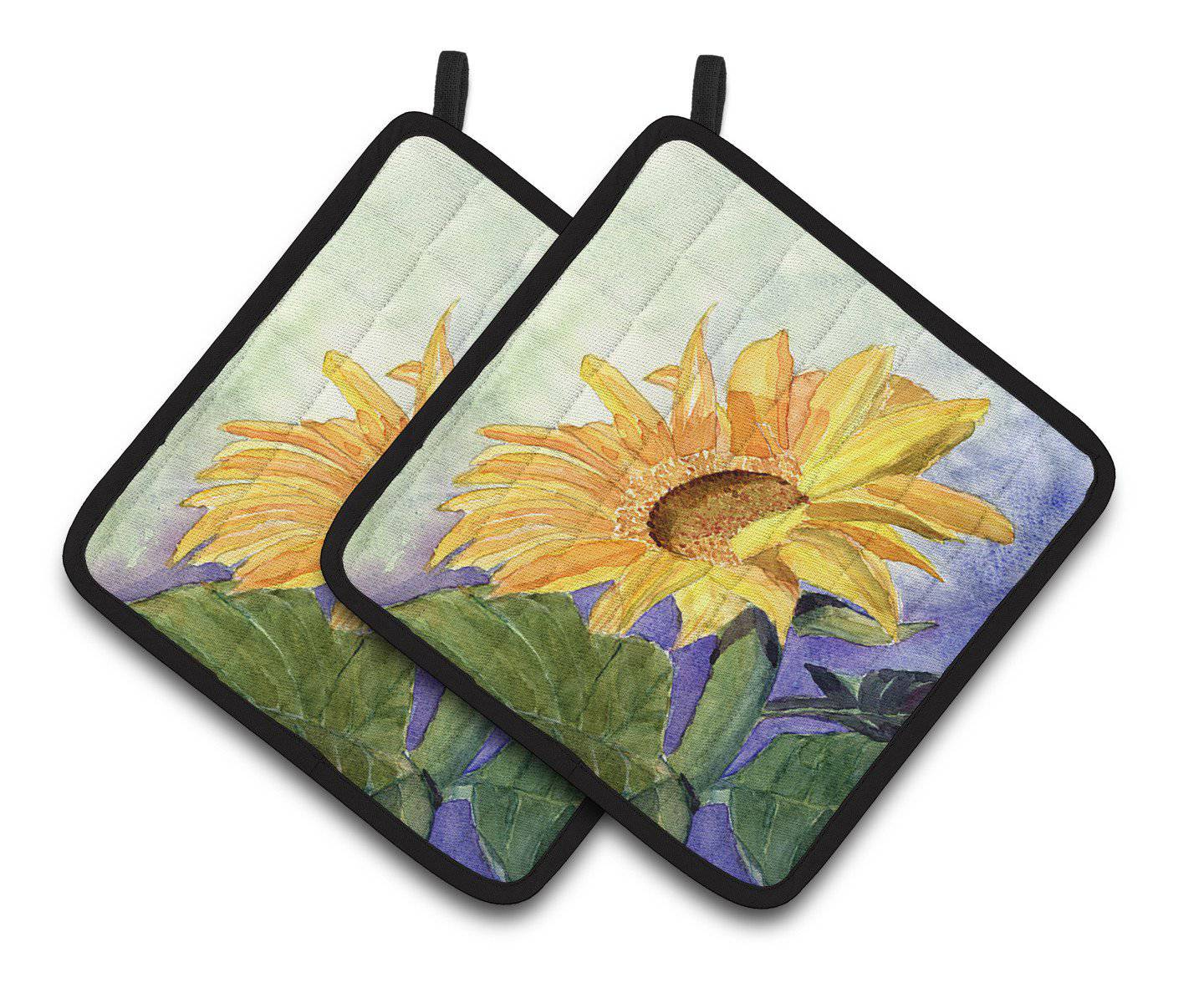 Flower - Sunflower Pot Holder Set of 2 Heat Resistant Quilted Hot Pads 7.5 x 7.5 Inch, Insulated Kitchen Trivets for Cooking & Baking