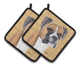 Boxer Wipe your Paws Pot Holder Set of 2 Heat Resistant Quilted Hot Pads 7.5 x 7.5 Inch, Insulated Kitchen Trivets for Cooking & Baking