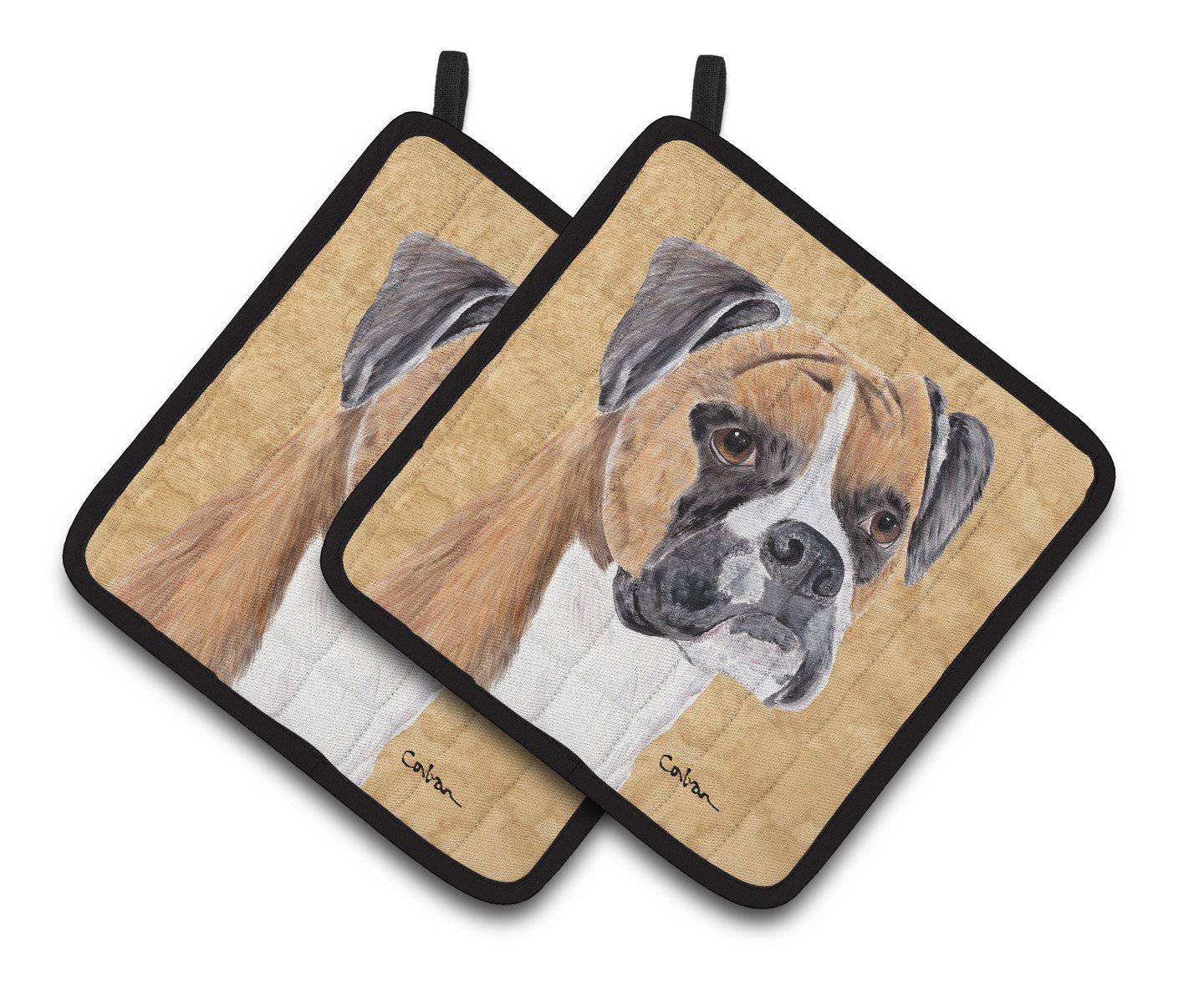 Boxer Wipe your Paws Pot Holder Set of 2 Heat Resistant Quilted Hot Pads 7.5 x 7.5 Inch, Insulated Kitchen Trivets for Cooking & Baking