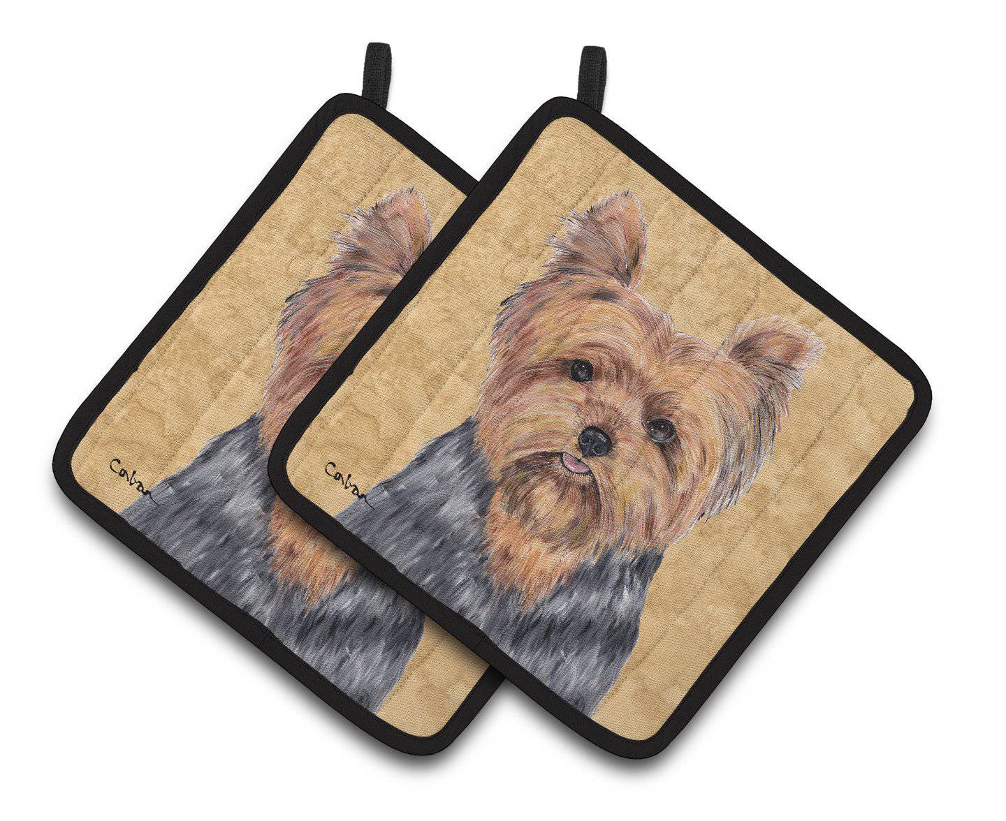 Yorkie Pot Holder Set of 2 Heat Resistant Quilted Hot Pads 7.5 x 7.5 Inch, Insulated Kitchen Trivets for Cooking & Baking