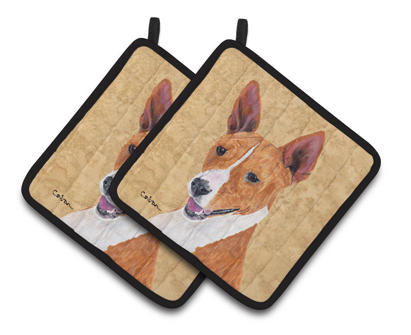 Basenji Wipe your Paws Pot Holder Set of 2 Heat Resistant Quilted Hot Pads 7.5 x 7.5 Inch, Insulated Kitchen Trivets for Cooking & Baking