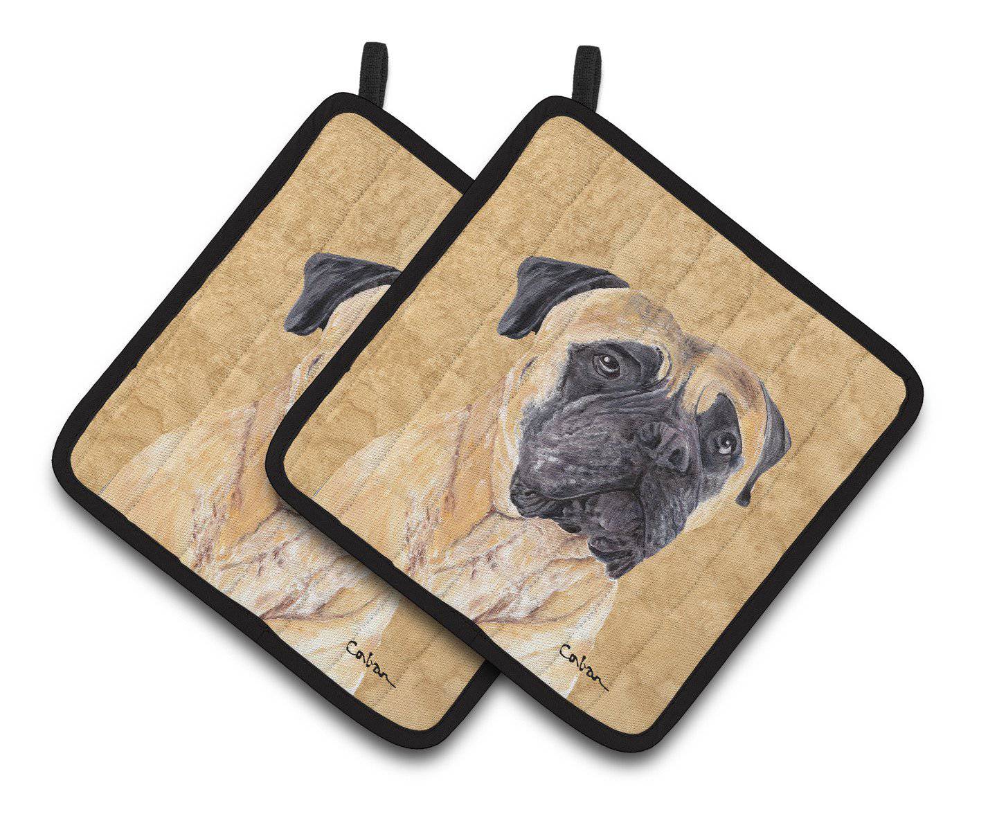 Mastiff Wipe your Paws Pot Holder Set of 2 Heat Resistant Quilted Hot Pads 7.5 x 7.5 Inch, Insulated Kitchen Trivets for Cooking & Baking