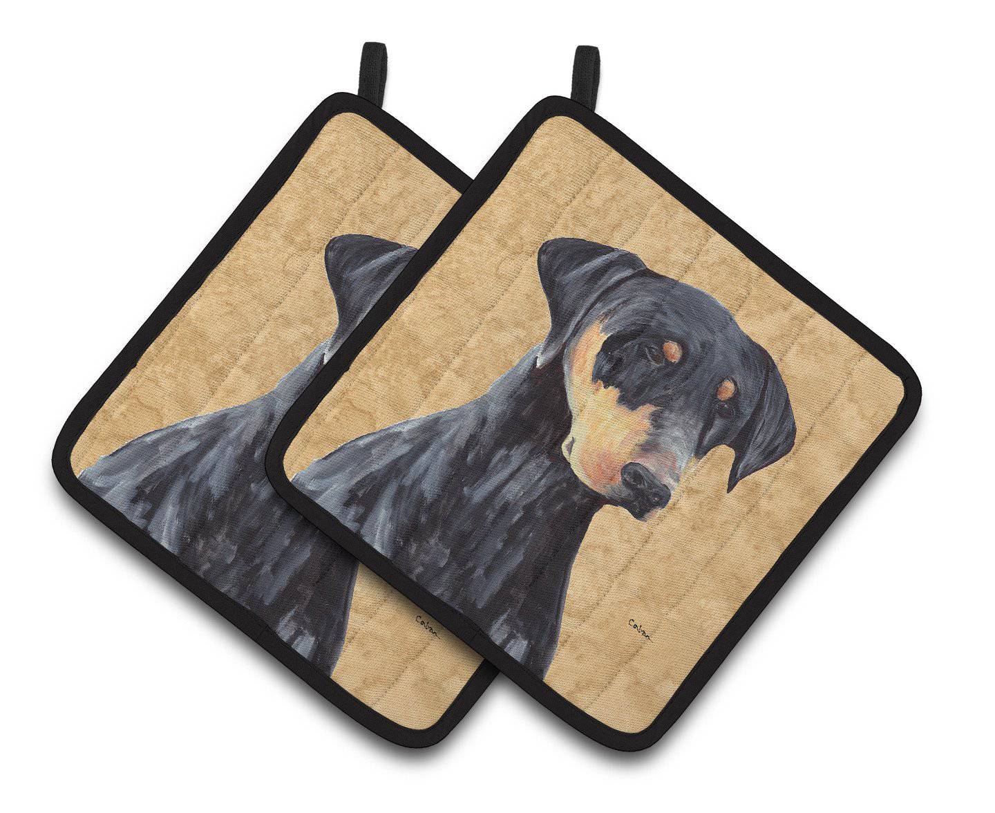 Doberman Wipe your Paws Pot Holder Set of 2 Heat Resistant Quilted Hot Pads 7.5 x 7.5 Inch, Insulated Kitchen Trivets for Cooking & Baking