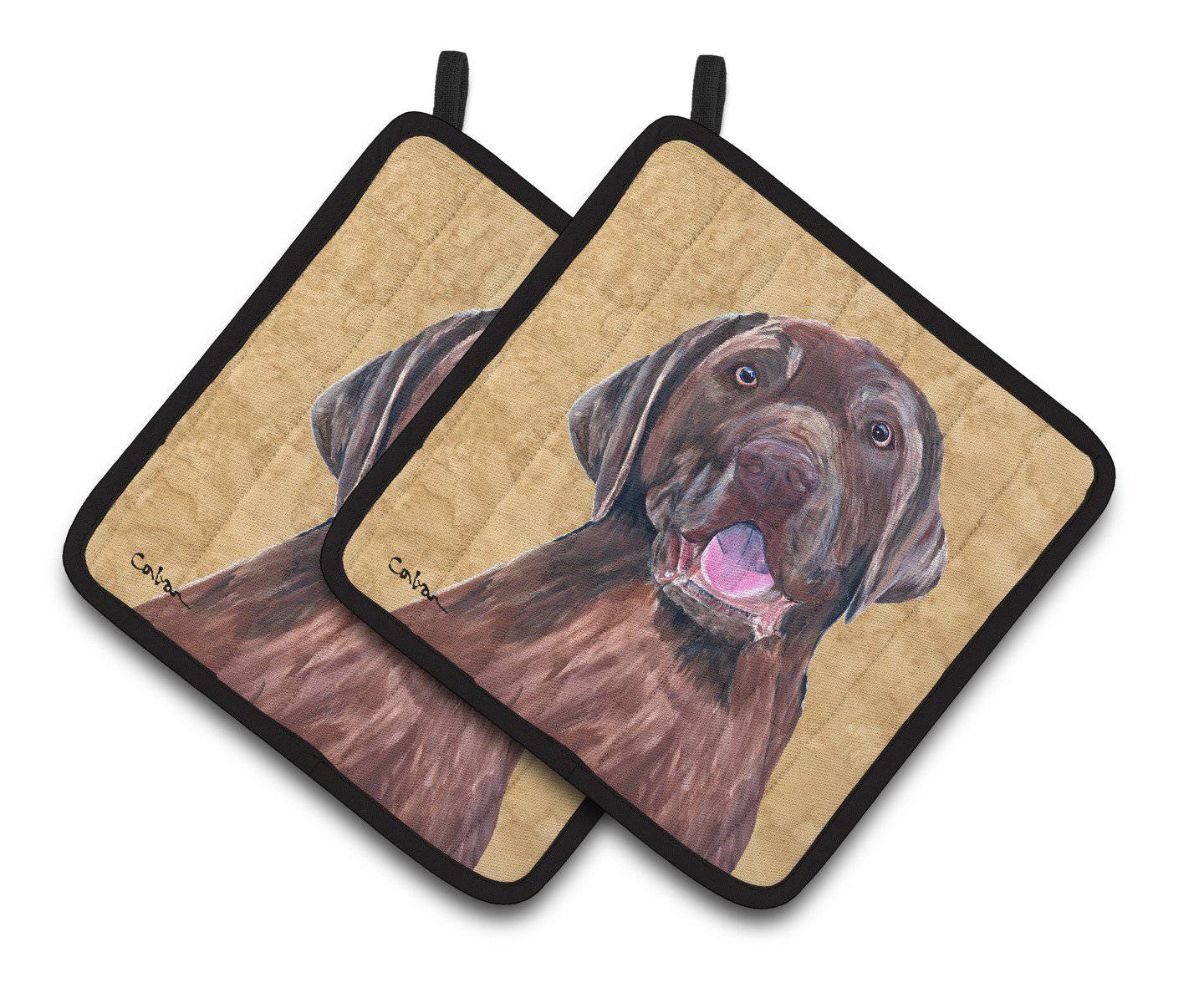 Labrador Wipe your Paws Pot Holder Set of 2 Heat Resistant Quilted Hot Pads 7.5 x 7.5 Inch, Insulated Kitchen Trivets for Cooking & Baking