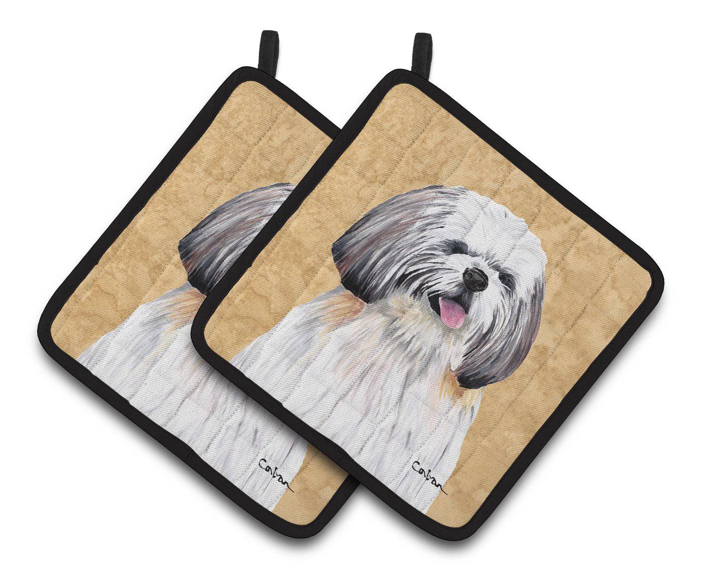 Shih Tzu Wipe your Paws Pot Holder Set of 2 Heat Resistant Quilted Hot Pads 7.5 x 7.5 Inch, Insulated Kitchen Trivets for Cooking & Baking