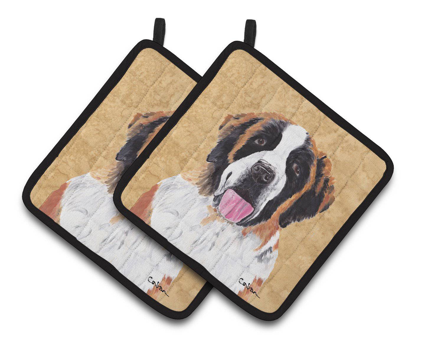 Saint Bernard Wipe your Paws Pot Holder Set of 2 Heat Resistant Quilted Hot Pads 7.5 x 7.5 Inch, Insulated Kitchen Trivets for Cooking & Baking