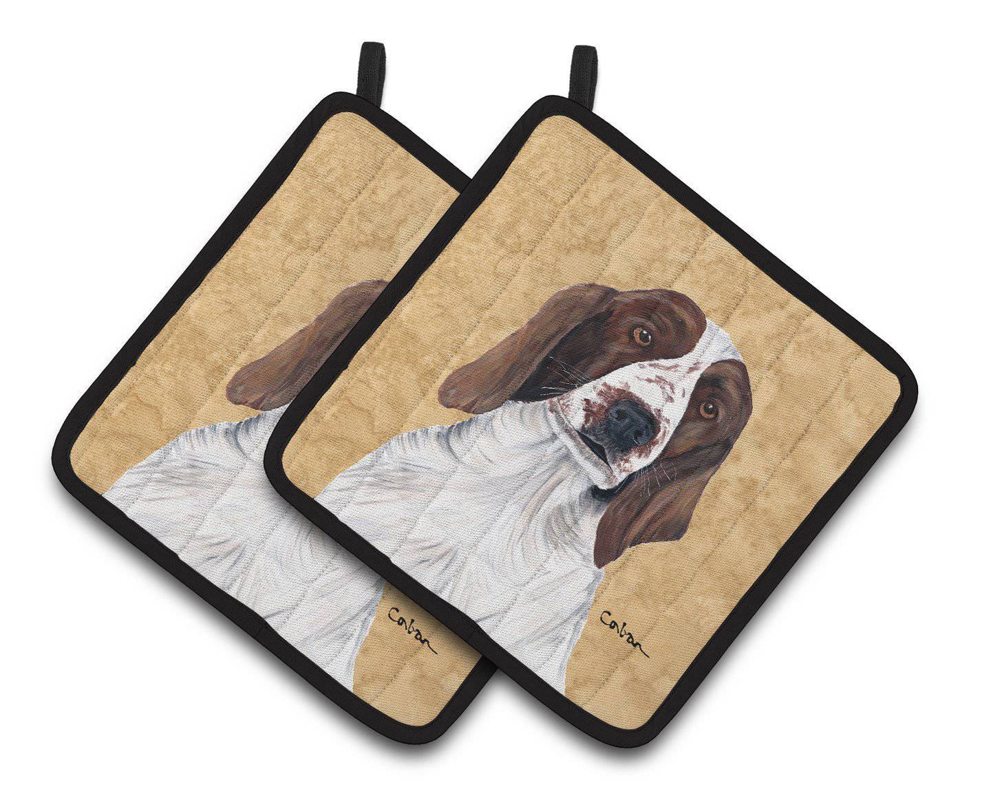 Springer Spaniel Wipe your Paws Pot Holder Set of 2 Heat Resistant Quilted Hot Pads 7.5 x 7.5 Inch, Insulated Kitchen Trivets for Cooking & Baking