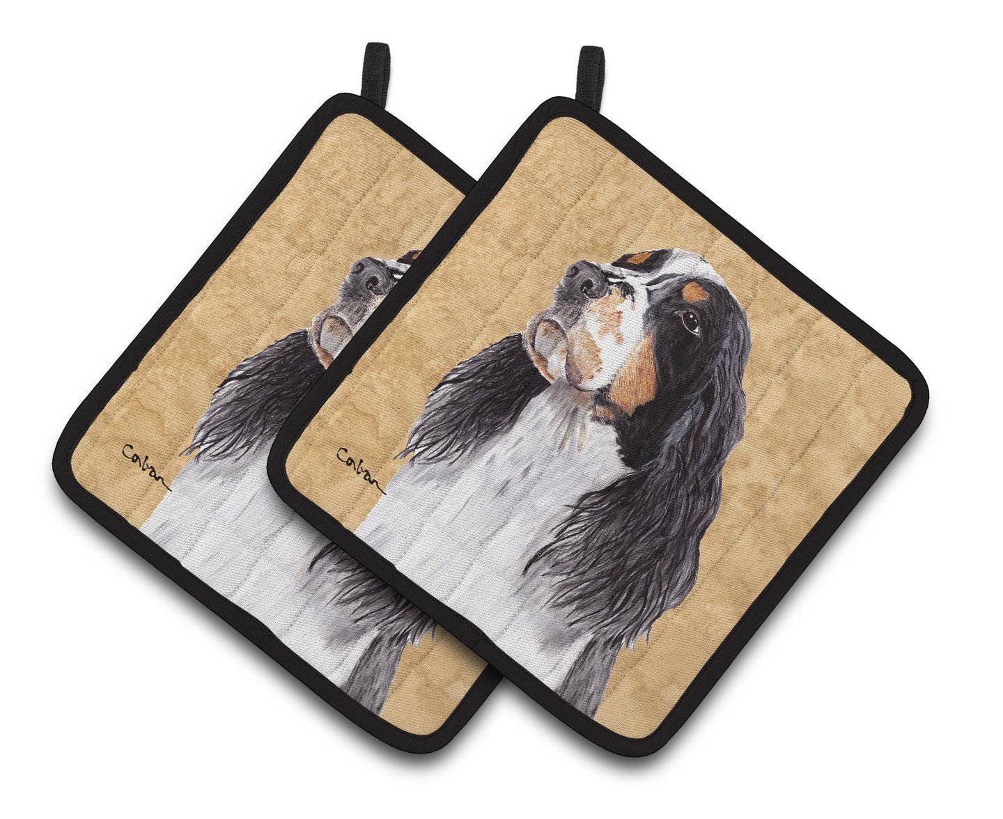 Springer Spaniel Wipe your Paws Pot Holder Set of 2 Heat Resistant Quilted Hot Pads 7.5 x 7.5 Inch, Insulated Kitchen Trivets for Cooking & Baking