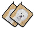 Bichon Frise Wipe your Paws Pot Holder Set of 2 Heat Resistant Quilted Hot Pads 7.5 x 7.5 Inch, Insulated Kitchen Trivets for Cooking & Baking