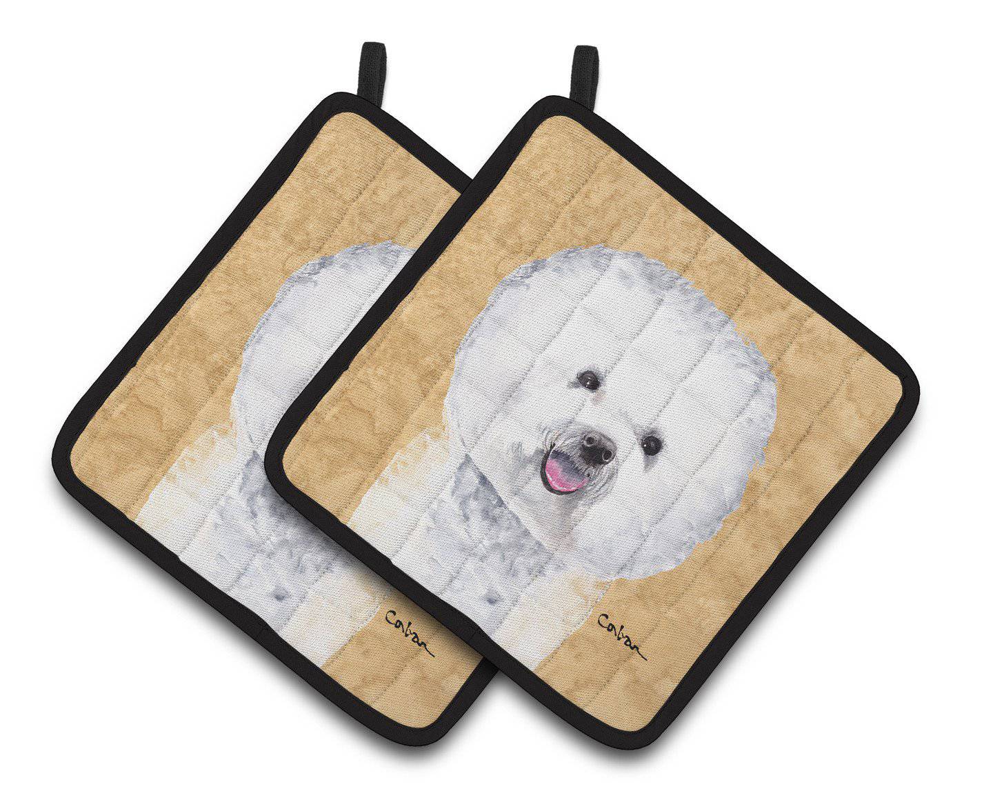 Bichon Frise Wipe your Paws Pot Holder Set of 2 Heat Resistant Quilted Hot Pads 7.5 x 7.5 Inch, Insulated Kitchen Trivets for Cooking & Baking