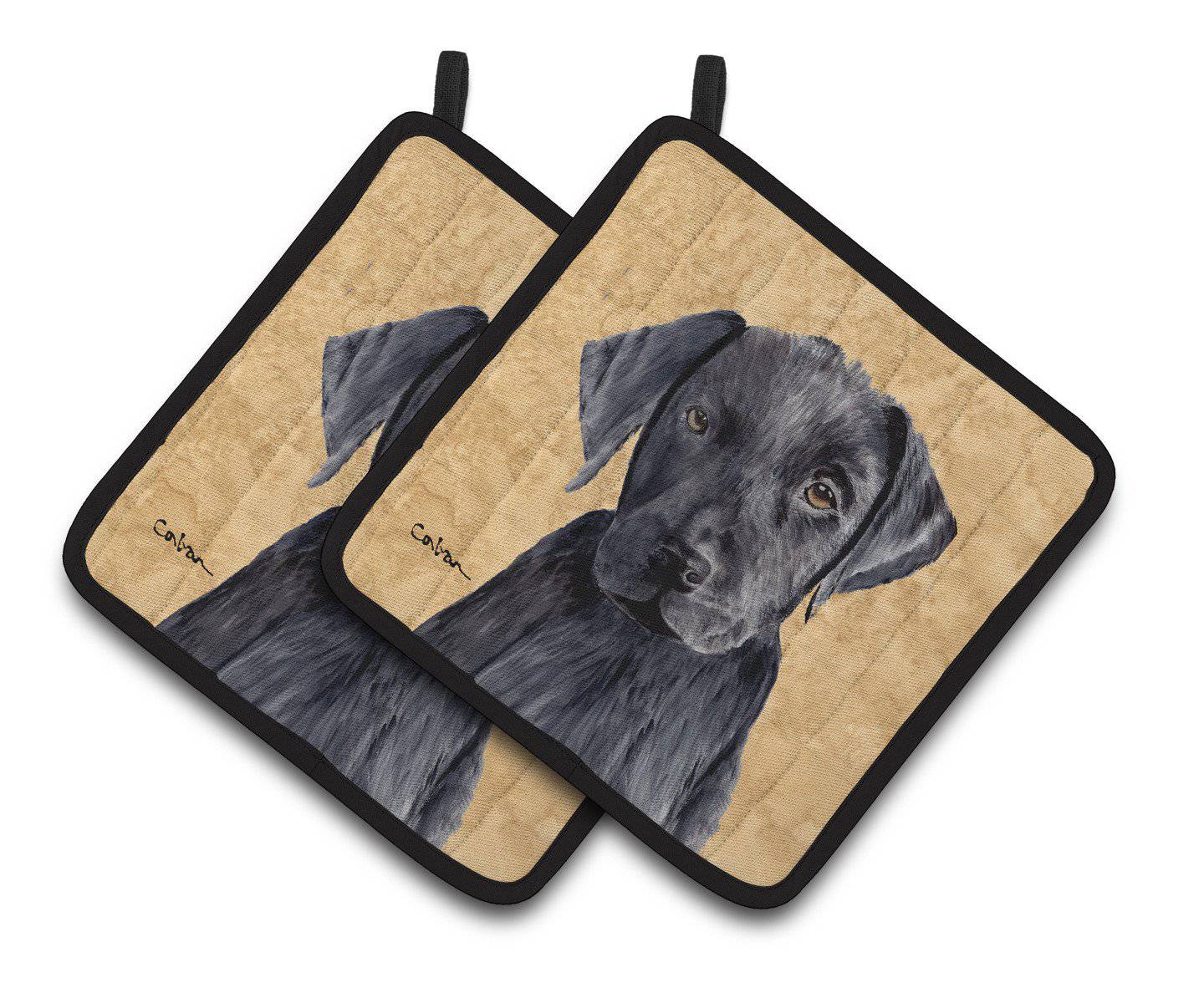 Labrador Wipe your Paws Pot Holder Set of 2 Heat Resistant Quilted Hot Pads 7.5 x 7.5 Inch, Insulated Kitchen Trivets for Cooking & Baking