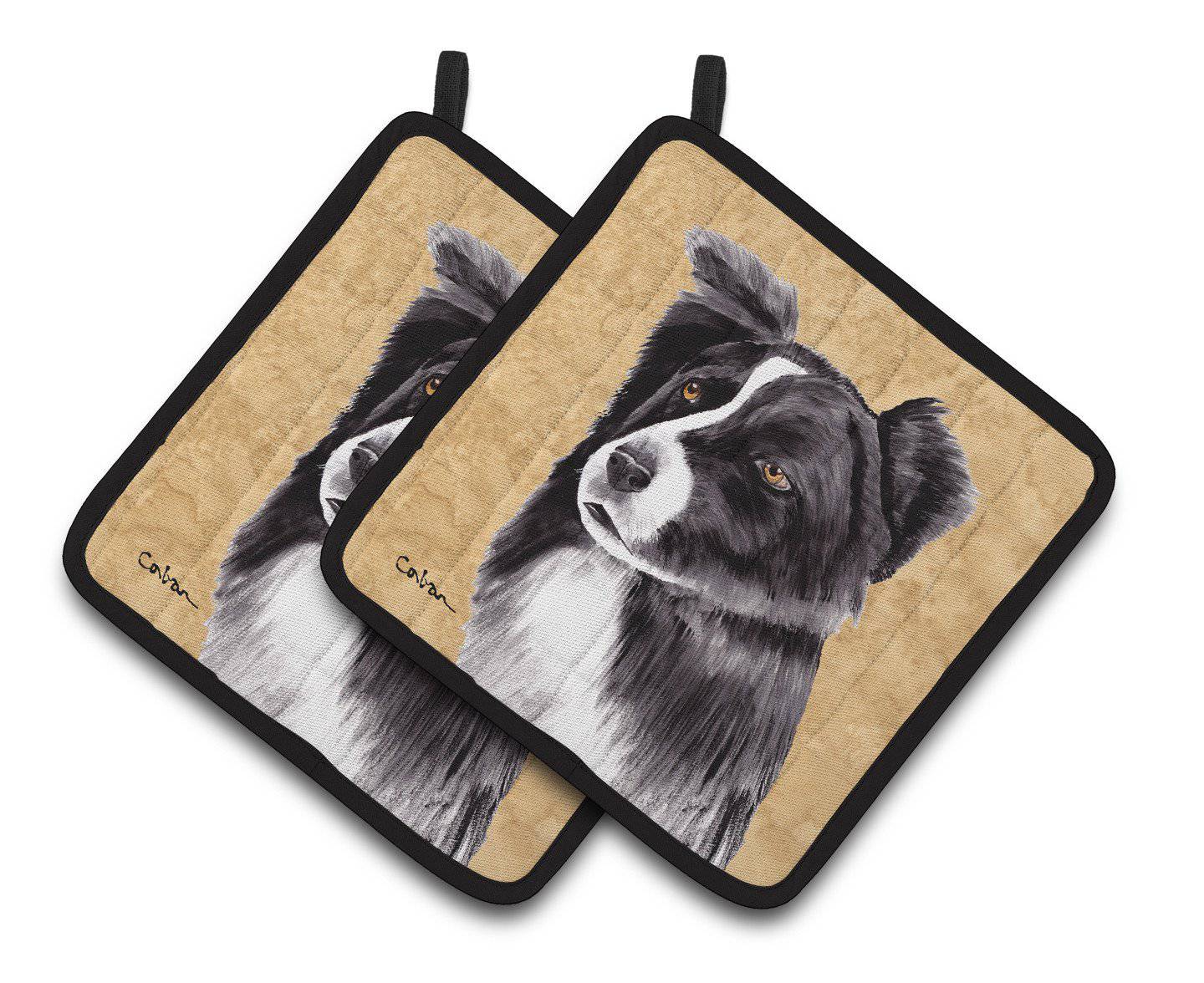 Border Collie Wipe your Paws Pot Holder Set of 2 Heat Resistant Quilted Hot Pads 7.5 x 7.5 Inch, Insulated Kitchen Trivets for Cooking & Baking