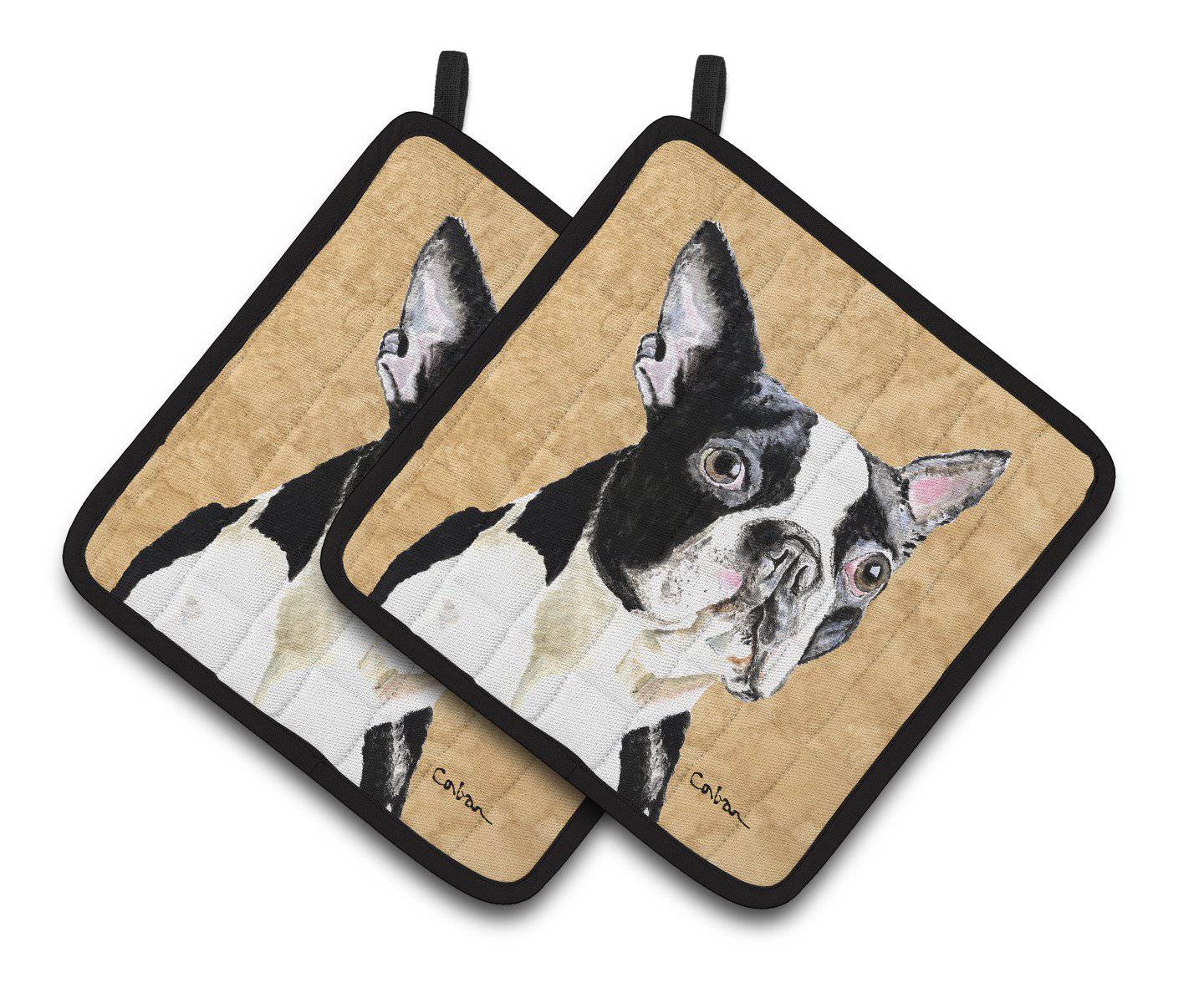 Boston Terrier Wipe your Paws Pot Holder Set of 2 Heat Resistant Quilted Hot Pads 7.5 x 7.5 Inch, Insulated Kitchen Trivets for Cooking & Baking