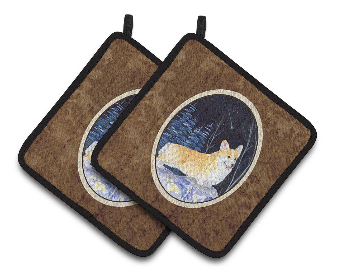 Starry Night Corgi Pot Holder Set of 2 Heat Resistant Quilted Hot Pads 7.5 x 7.5 Inch, Insulated Kitchen Trivets for Cooking & Baking