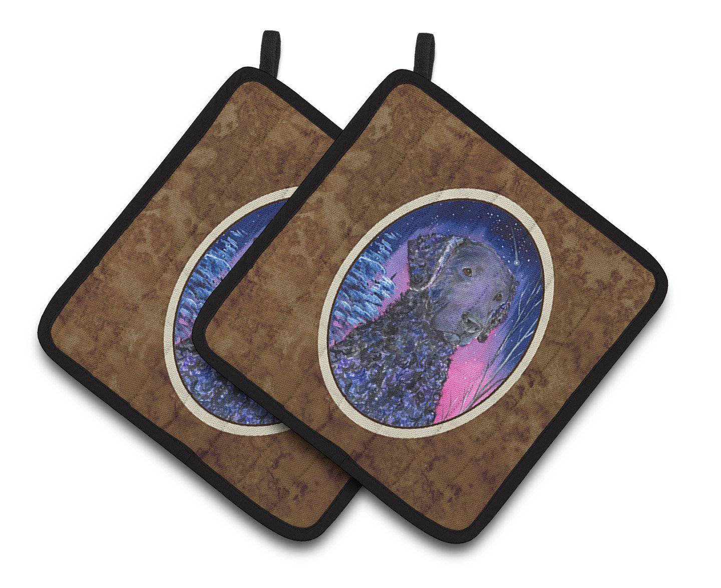 Starry Night Curly Coated Retriever Pot Holder Set of 2 Heat Resistant Quilted Hot Pads 7.5 x 7.5 Inch, Insulated Kitchen Trivets for Cooking & Baking