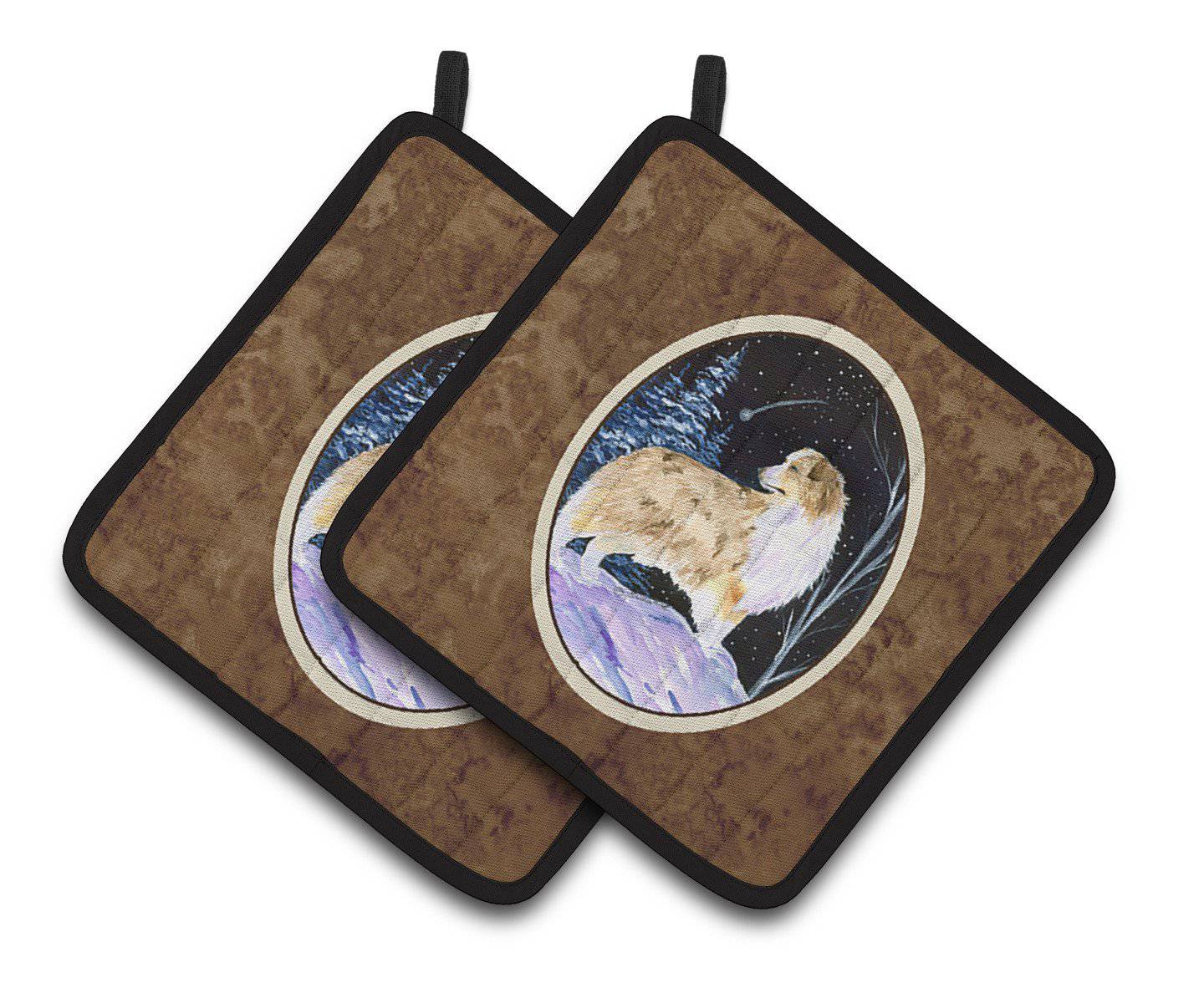 Starry Night Australian Shepherd Pot Holder Set of 2 Heat Resistant Quilted Hot Pads 7.5 x 7.5 Inch, Insulated Kitchen Trivets for Cooking & Baking