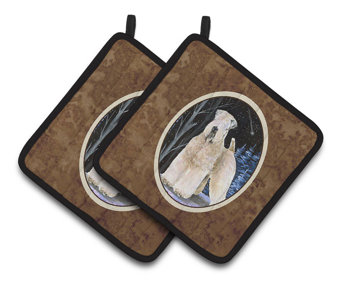 Starry Night Wheaten Terrier Soft Coated Pot Holder Set of 2 Heat Resistant Quilted Hot Pads 7.5 x 7.5 Inch, Insulated Kitchen Trivets for Cooking & Baking