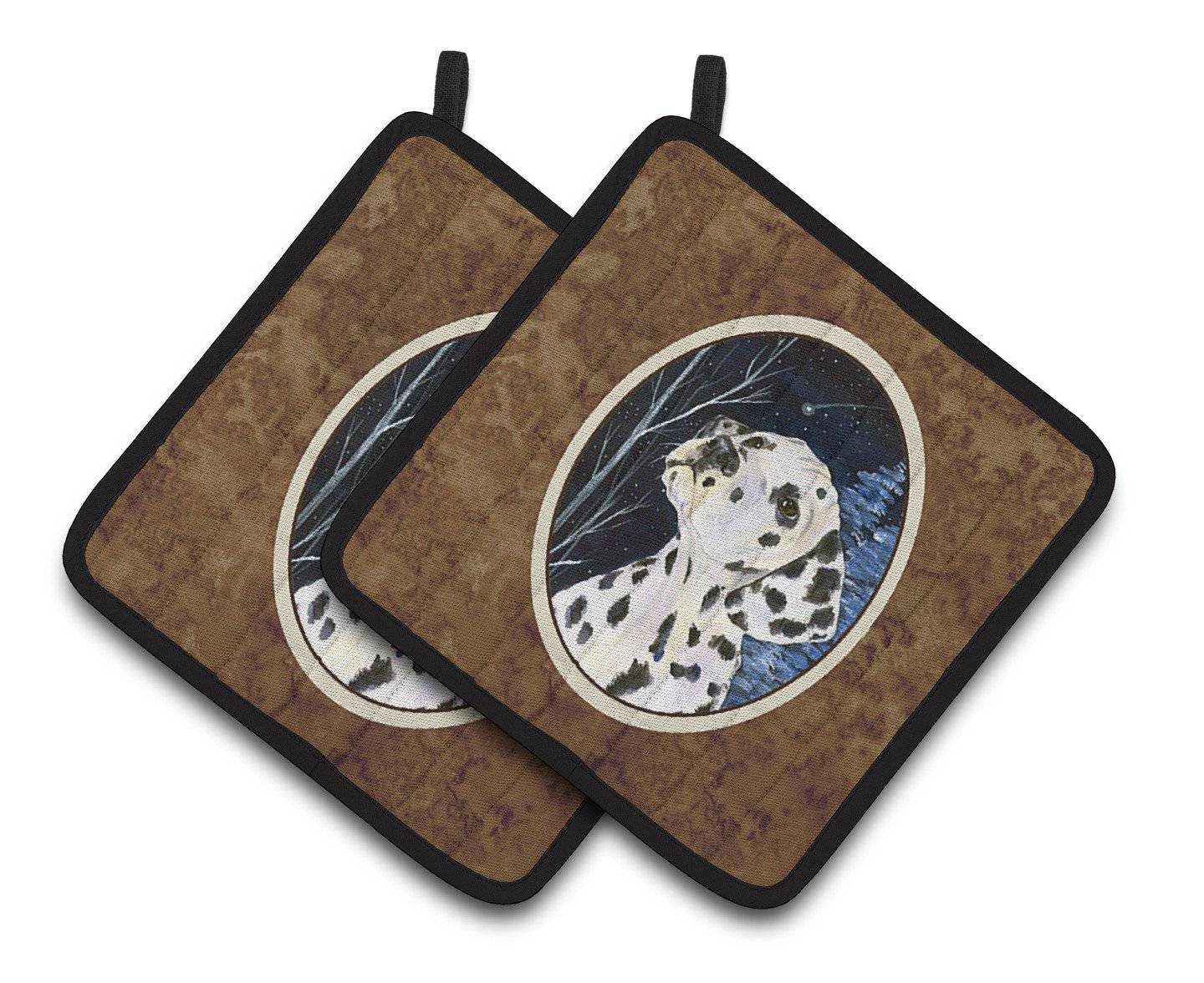 Starry Night Dalmatian Pot Holder Set of 2 Heat Resistant Quilted Hot Pads 7.5 x 7.5 Inch, Insulated Kitchen Trivets for Cooking & Baking