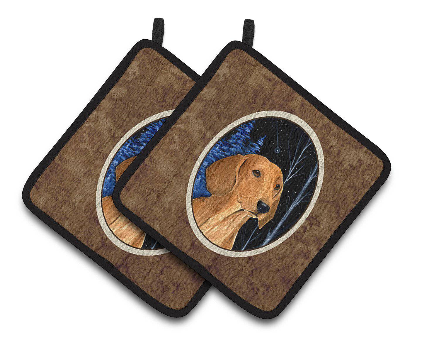Starry Night Dachshund Pot Holder Set of 2 Heat Resistant Quilted Hot Pads 7.5 x 7.5 Inch, Insulated Kitchen Trivets for Cooking & Baking